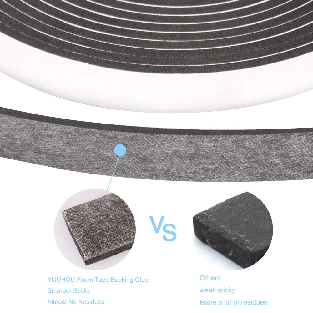 Seal Foam Tape,1/2 Inch W x 1/8 Inch T Weather Stripping for Door and Window,High Density Single Sided Closed Cell Door Insulation Weather Strip, 3 Rolls Total 50FT Black