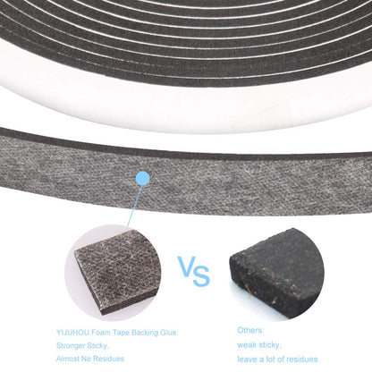 Seal Foam Tape,1/2 Inch W x 1/8 Inch T Weather Stripping for Door and Window,High Density Single Sided Closed Cell Door Insulation Weather Strip, 3 Rolls Total 50FT Black