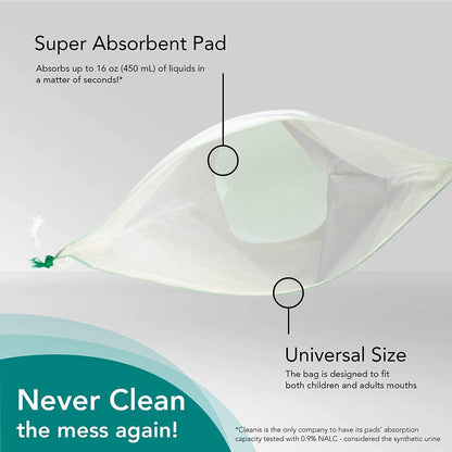 Cleanis The Original Carebag Emesis Bag with Super Absorbent Pouch- Absorbs 16 oz, No More Leaks and Splashes- Single Use- Reduces Odors- Easy Disposal, 20 Vomit Bags