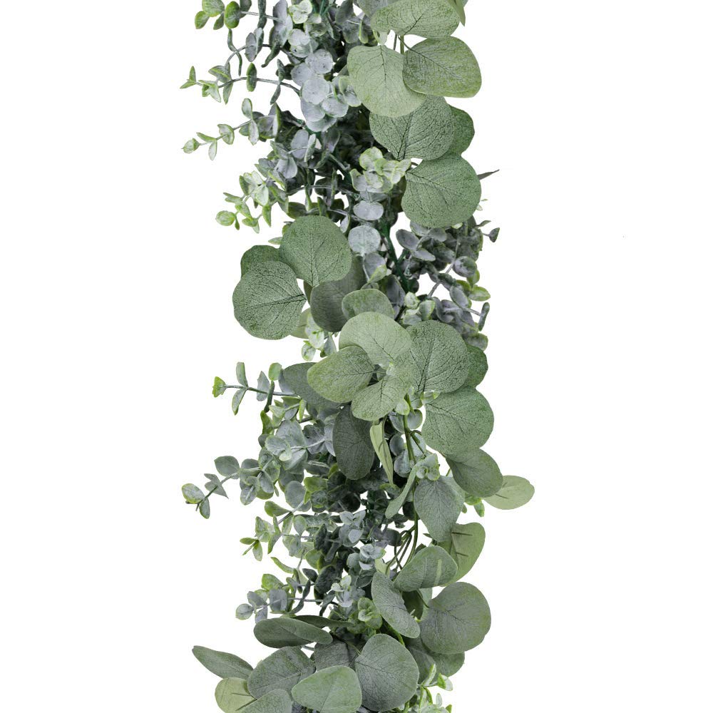 Winlyn 5.9' Long Faux Silver Dollar Eucalyptus Leaves Greenery Artificial Garland in Grey Green for Wedding Arch Swag Backdrop Doorways Table Runner Indoor Outdoor
