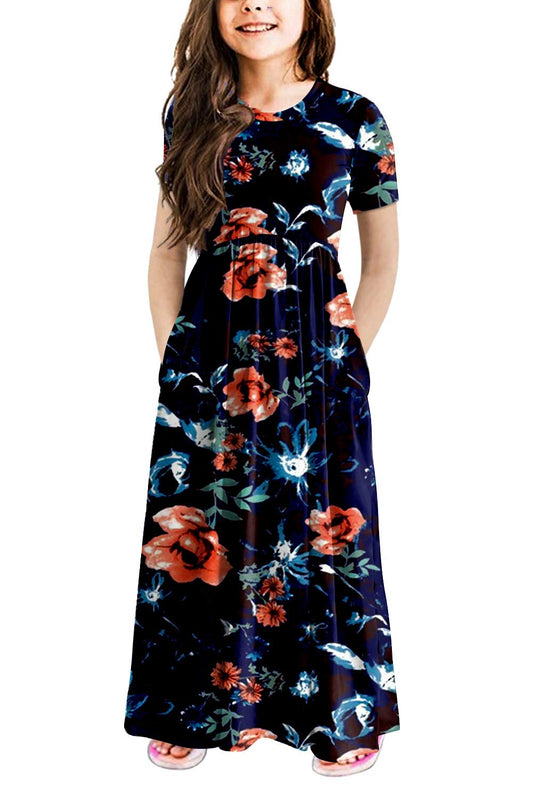 storeofbaby Floral Vintage Holiday Maxi Dress for Girl Kid Loose Fit Casual