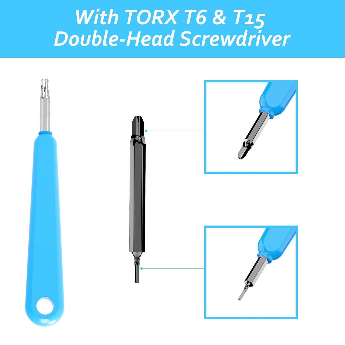 RingDoorbell Screws Replacement, Blue Double-Ended T6 T15 Screwdriver with 20Pcs/5Set Doorbell Security Screws for Camera Video Doorbell Replacement Kits Compatible with All R/ing Doorbells