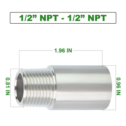 TAISHER 2PCS Stainless Steel Pipe Fittings, 1/2" NPT Male x 1/2" NPT Female Threaded, 2" Length Nipple Cast Pipe