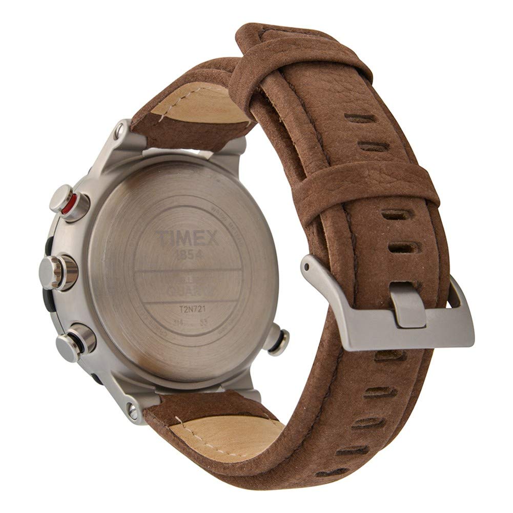 Timex Men's T2N721 Intelligent Quartz Compass Tide Temperature Silver Case Brown Strap Watch