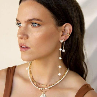 Trinckle Pearl Earrings for Women, 14k Gold Pearl Drop Earrings Statement Boho Earings, 5mm White Gold Dangle Accessories for Bride Wedding, Guest Formal Jewelry Bridal Gifts for Summer Prom Birthday