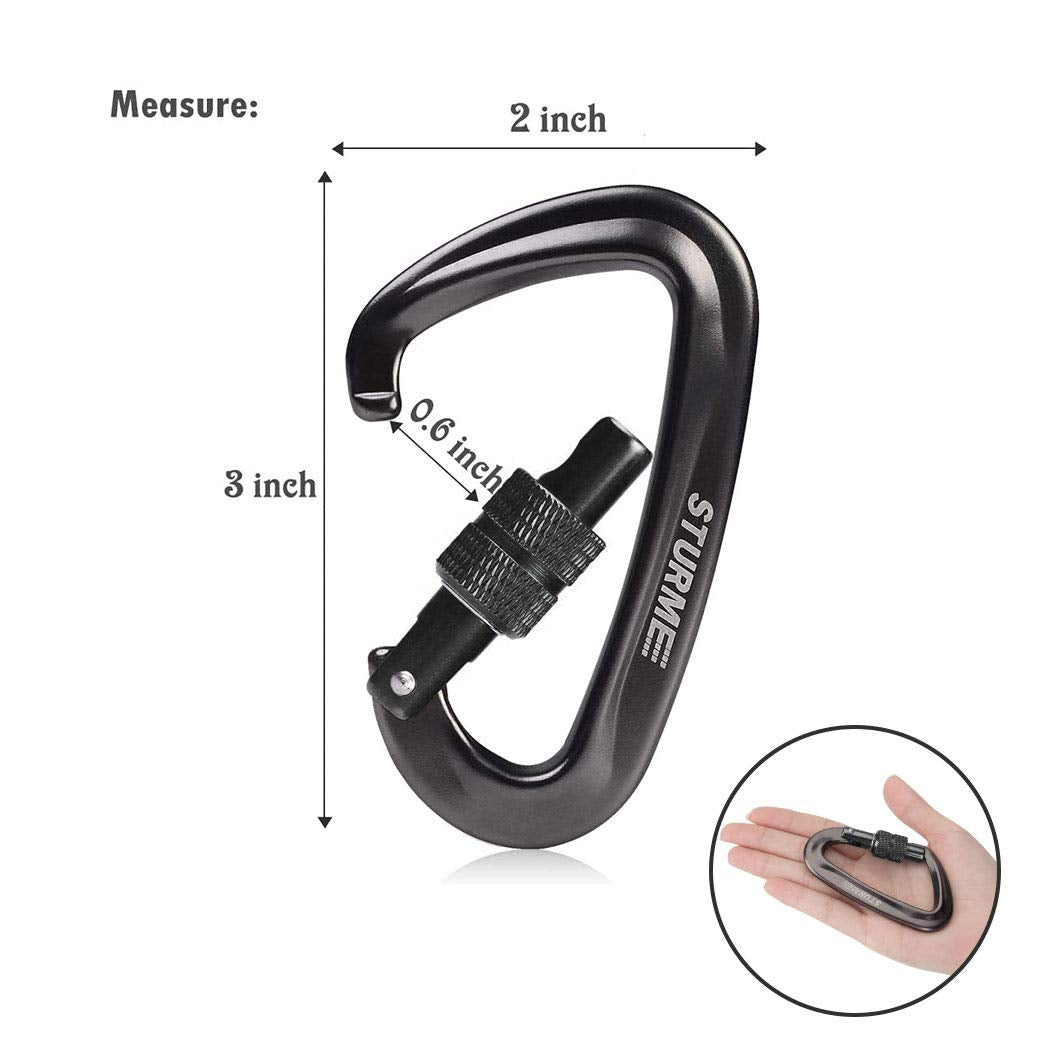 STURME Carabiner Clip 12KN Aluminium Wiregate Lightweight Heavy Duty Large Strong Durable D-Ring Hooks Spring Snap Link Keychain Clips Set for Hammock Improved Design for 2024 (Black)