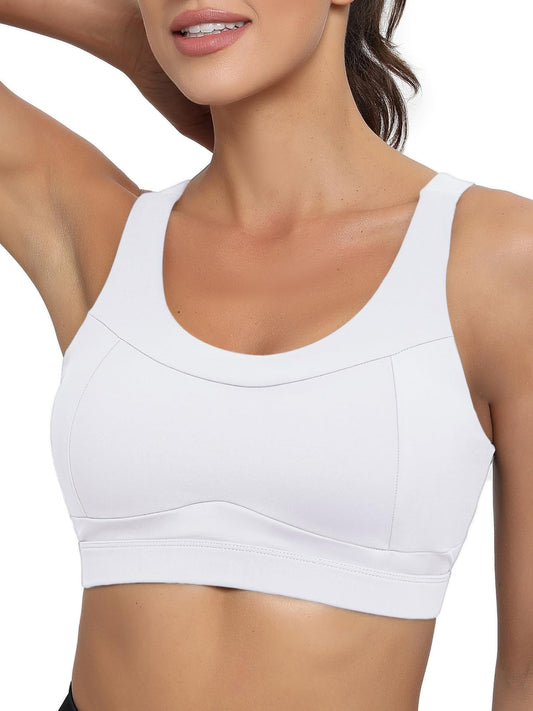 RUNNING GIRL High Impact Sports Bras for Women,Racerback White Bra Workout Crop Tank Tops Longline Sports Bra Push up(WX2667 White,L)