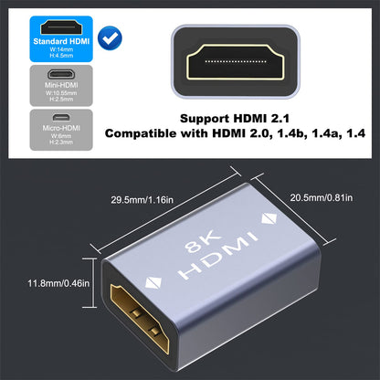 VCELINK HDMI Coupler 8K, HDMI 2.1 Female to Female Extension Adapter to Extend 2 Short Cables, Support 8K@60Hz / 4K@120Hz 120UHD, 3D, HDR, ARC Compatible with Laptop, PC, Monitor, Roku TV, 2 Pack