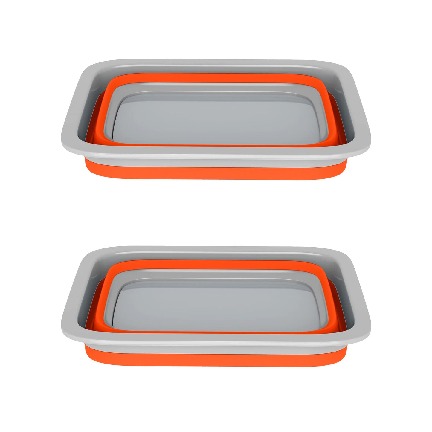 Set of 2 Multipurpose Wash Bins – 10-Liter Basins for Travel or Cleaning – Collapsible Bucket Camping Accessories by Wakeman (Orange)