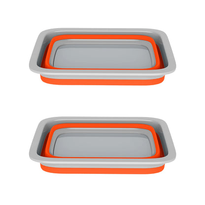Set of 2 Multipurpose Wash Bins – 10-Liter Basins for Travel or Cleaning – Collapsible Bucket Camping Accessories by Wakeman (Orange)