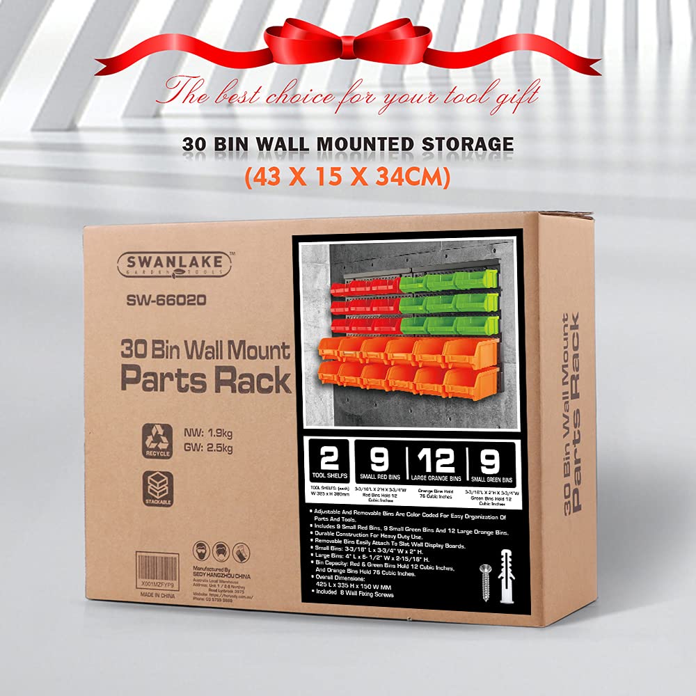 SWANLAKE 30PCS Wall Mounted Storage Bins, Plastic Garage Rack ,Screw Storage ,Tool Organizers.