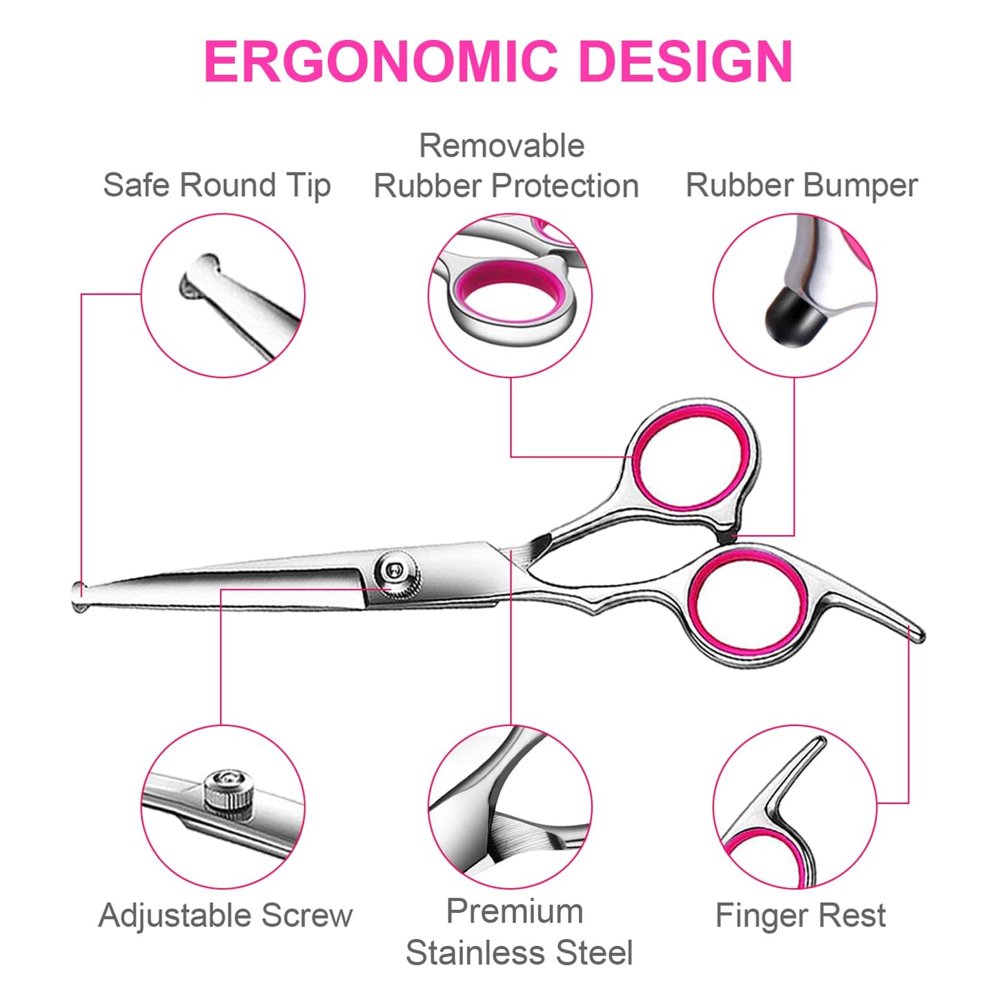 TINMARDA 5 in1 Dog Grooming Scissors Kit, Professional Dog Scissors for Grooming with Safety Round Tips, Titanium Coated Grooming Shears for Dogs Cat Pet At Home