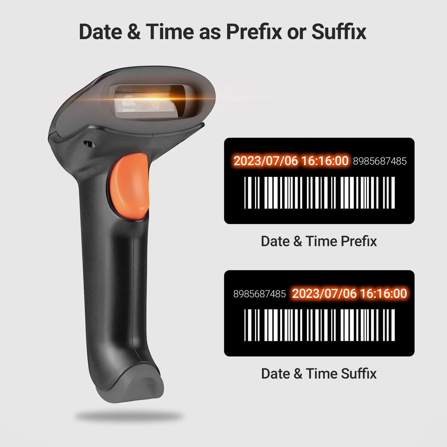 Tera Barcode Scanner Wireless 1D 2D QR with Stand: Battery Level Indicator 3 in 1 Works with Bluetooth 2.4G Wireless USB Wired Handheld Bar Code Reader with Vibration Alert HW0002 Grey