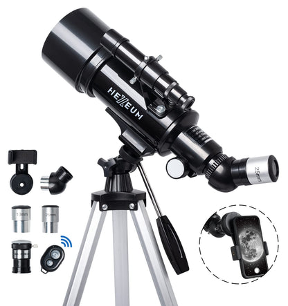 Telescope 70mm Aperture 500mm - for Kids & Adults Astronomical Refracting Telescopes AZ Mount Fully Multi-Coated Optics, with Diagonal Mirror Phone Adapter, Carrying Bag, Wireless Remote Black