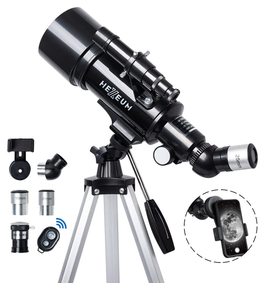 Telescope 70mm Aperture 500mm - for Kids & Adults Astronomical Refracting Telescopes AZ Mount Fully Multi-Coated Optics, with Diagonal Mirror Phone Adapter, Carrying Bag, Wireless Remote Black