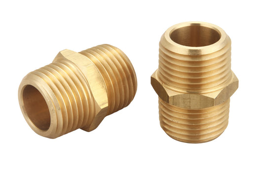 T TANYA HARDWARE 1/2 inch x 1/2 inch NPT Brass Hex Nipple Male Pipe Adapter, Thread 0.75" OD to 0.75" OD (2 Piece)