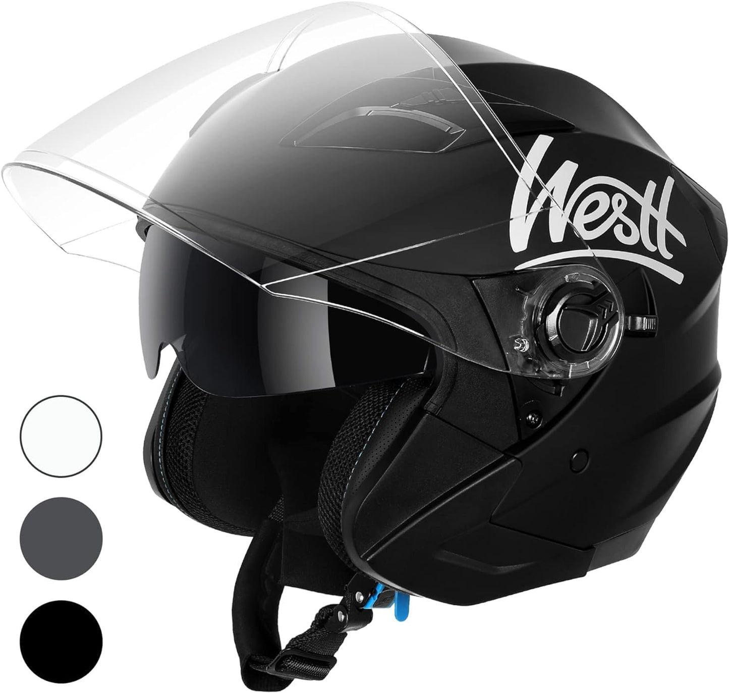 Westt Open Face Helmets with Dual Sun Visor– Motorcycle Helmet for Men and Women 3/4 Helmets DOT Approved for Scooter Motorbike Street Jet Series