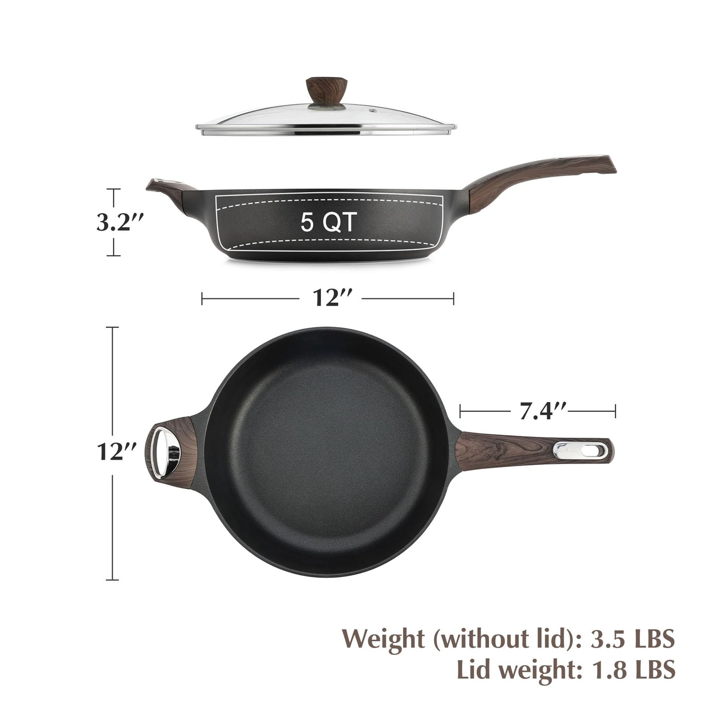 SENSARTE Nonstick Frying Pan Skillet with Lid, 12 Inch Large Deep Frying Pan, 5 Qt Non Stick Saute Pan with Cover, Induction Pan, Healthy Non Toxic Cooking Pan with Helper Handle, PFOA PFOS Free