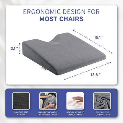 Wedge Car Height Booster Seat Cushion - Office Chair Cushion - Memory Foam Tailbone Pain Relief Cushion for Driving, Office, Gaming Chair - Orthopedic Lower Back, Tailbone, Coccyx, HIPS Support
