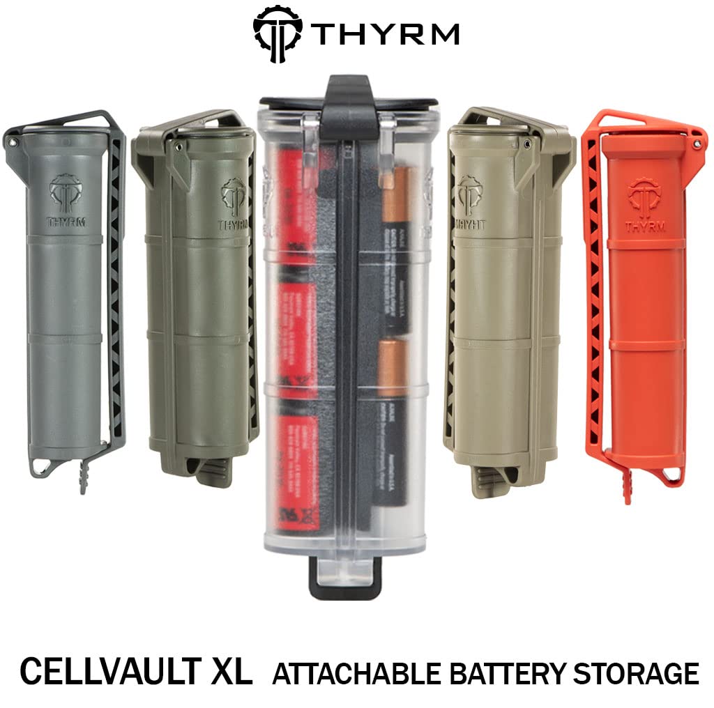 Thyrm CellVault XL Battery Storage (Clear) Case for AA, AAA, CR123, 18650 Batteries, Survival Gear, Made in USA
