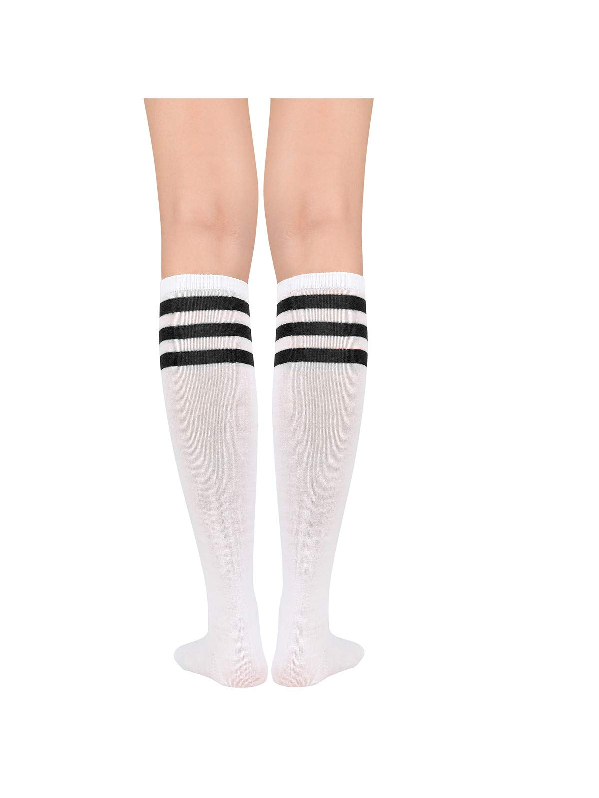 Century Star Women's Athletic Knee High Socks - Thin Stripes Tube High Stockings for Outdoor Sport - 1 Pack White Black One Size