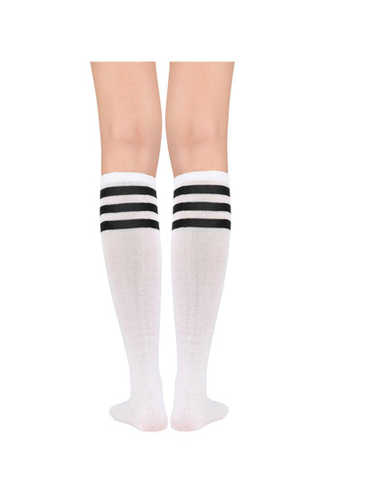Century Star Women's Athletic Knee High Socks - Thin Stripes Tube High Stockings for Outdoor Sport - 1 Pack White Black One Size