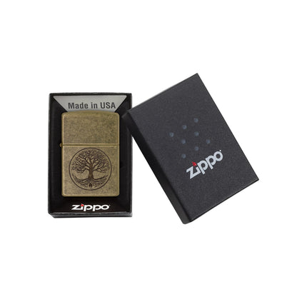 Zippo Tree of Life Pocket Lighter, Antique Brass, One Size (29149)