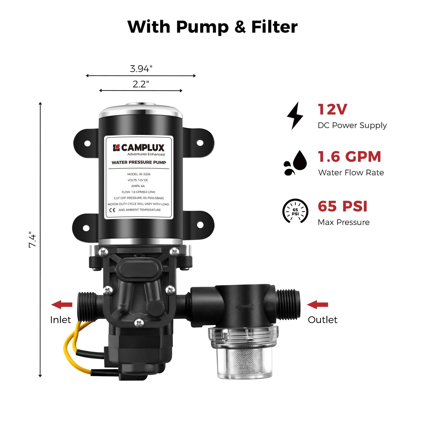 Tankless Water Heater, Camplux 1.58 GPM Propane Portable Water Heater With Pump Kit, Gray, BW158GP60