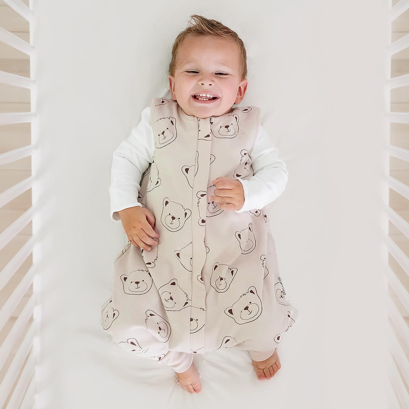 Woolino 4 Season Baby Sleep Bag with Feet Opening, Australian Merino Wool and Organic Cotton, Toddler Sleeping Bag, 18-36mo, Teddy Bear