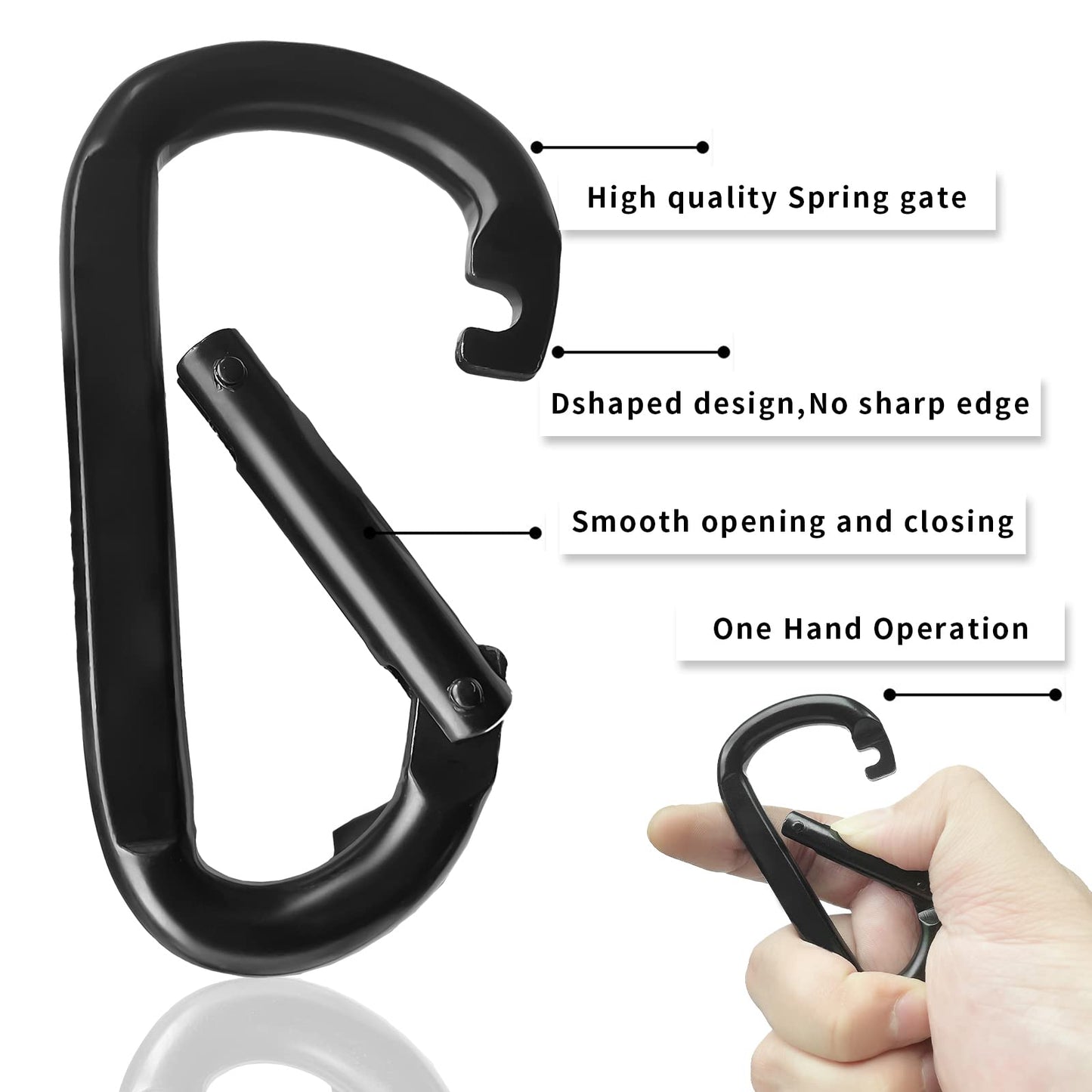 Carabiner Caribeener Clips, 3" Heavy Duty Carabiner for Hammocks, Camping Accessories, Hiking, Keychains, D Shaped Spring Hook Carabiners for Dog Leash, Harness and Key Ring, 880lbs, Black(2 PCS)