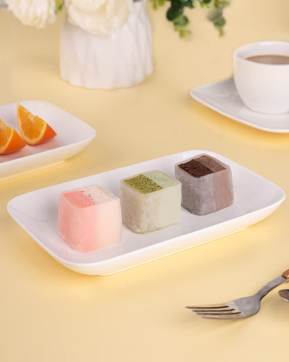 DELLING 8 Inch Rectangular Appetizer Plates, Salad Plates Set, Ceramic Dessert Plates, Small Serving Plates for Salad, Appetizer, Snack, Sushi - Microwave, Oven, and Dishwasher Safe - Set of 6, White