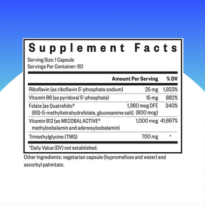 Seeking Health Homocysteine Nutrients, Formerly HomocysteX Plus, Support Homocysteine Level and Methylation, Vitamin B12, Folate (as L-methylfolate), MTHFR Gene Support (60 Capsules)