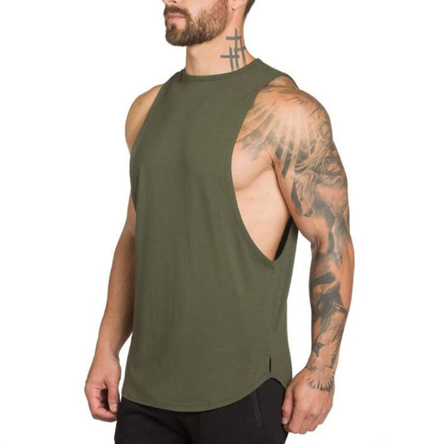 ZUEVI Men's Muscle Cut Off Tank Tops Bodybuilding Fitness Sleeveless Gym Shirts Workout Stringer Tee Shirt (ZArmy Green-L)