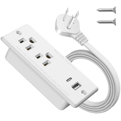 Recessed Power Strip USB C 20W,Flat Plug Ultra Thin Extension Cord,Furniture Desktop Charging Station for Side Table,End Table,Flush-Mount Desk Outlet Power Grommet,10ft Cord (White)
