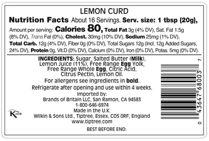 Tiptree Lemon Curd, 11 Ounce Jar (312g)
