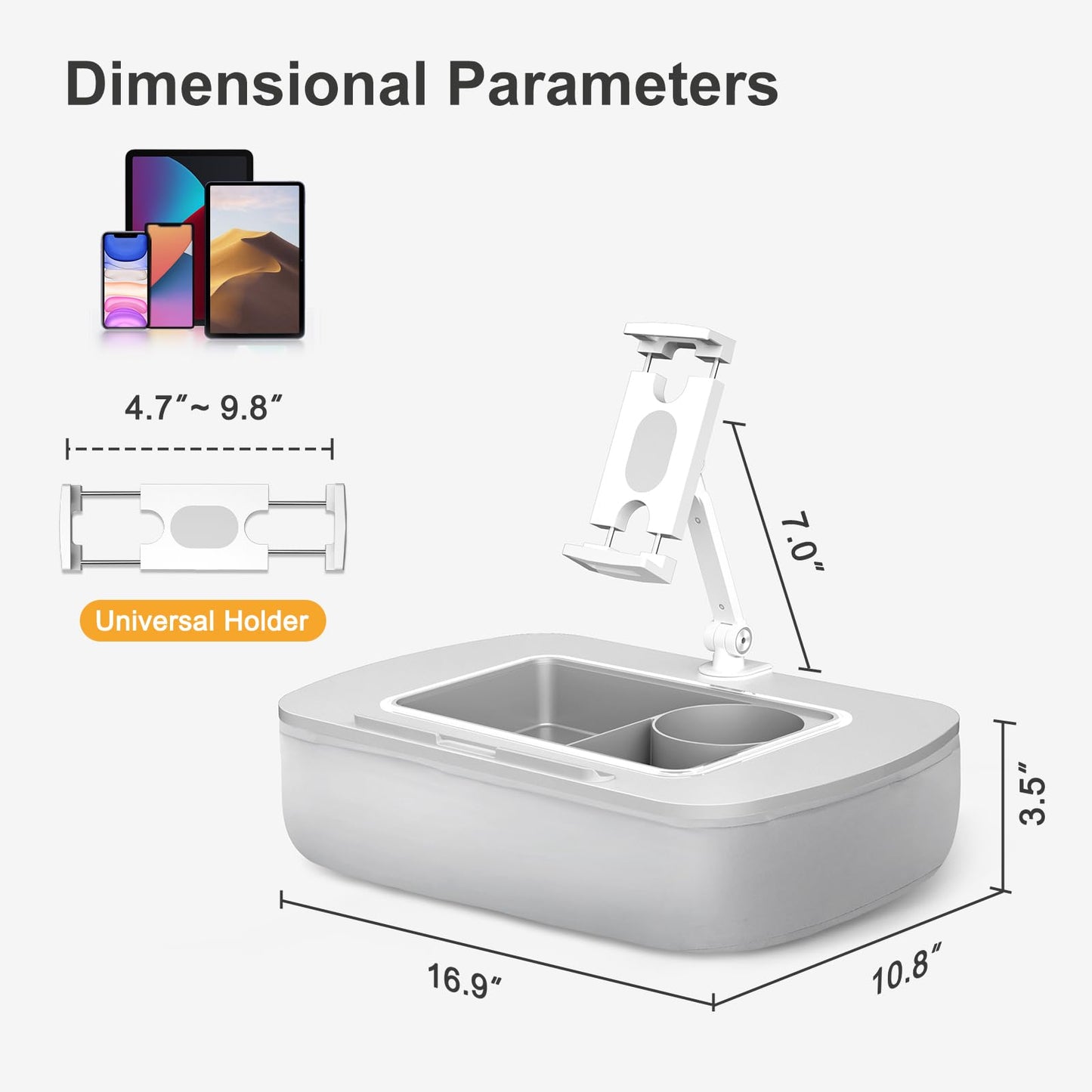 ERGONOV Tablet Stand Pillow with Snack Bowl, iPad Lap Holder for Hands-Free Reading and Relaxation on Bed,Couch,Recliner, 360° Rotating Clip for 4.7-13" Kindle,eBook,Tablet,iPhone (Light Gray)