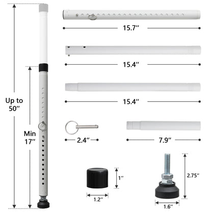 DIIG Sliding Door Security Bar，17.7-50.5inch Adjustable Locking Window Safety Bar with Rubber Tips,Diameter 1inch Window Security Bar for Home Apartment Travel (White)