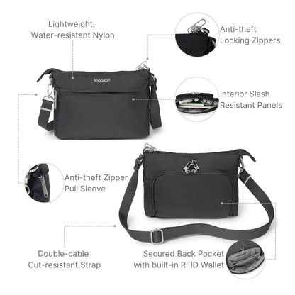 Baggallini womens Securtex® Anti-theft Memento Crossbody Bag Cross Body, Charcoal, One Size US