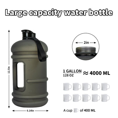 TOOFEEL 1 Gallon Water Bottle - 128 oz With Flip Lid, Measurements Marked, Leak Proof BPA Free Jug for Gym, Sports - Matte Black