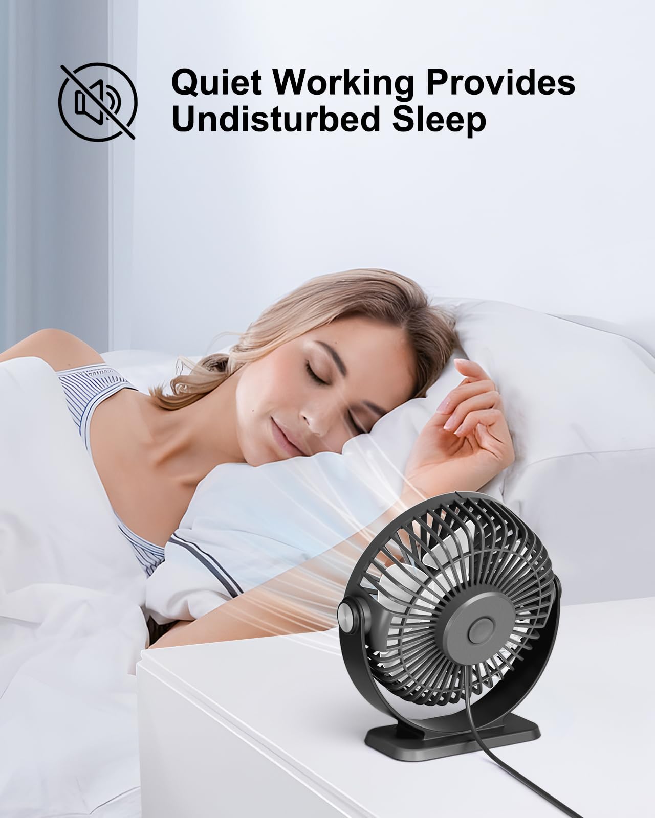 TriPole Small Desk Fan USB Powered Portable Fan 3 Speeds Strong Airflow Mini Fan 360°Rotation Personal Table Fans for Home Office Bedroom Desktop, 5.1 Inch Black, 4.9ft Cable