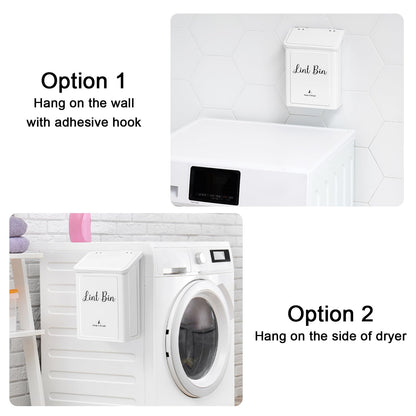SUBEKYU Magnetic Lint Bin for Laundry Room, Wall Mounted Metal Lint Box Holder Trash Can with Lid for Dryer,Lint Basket for Laundry Room Organization,White