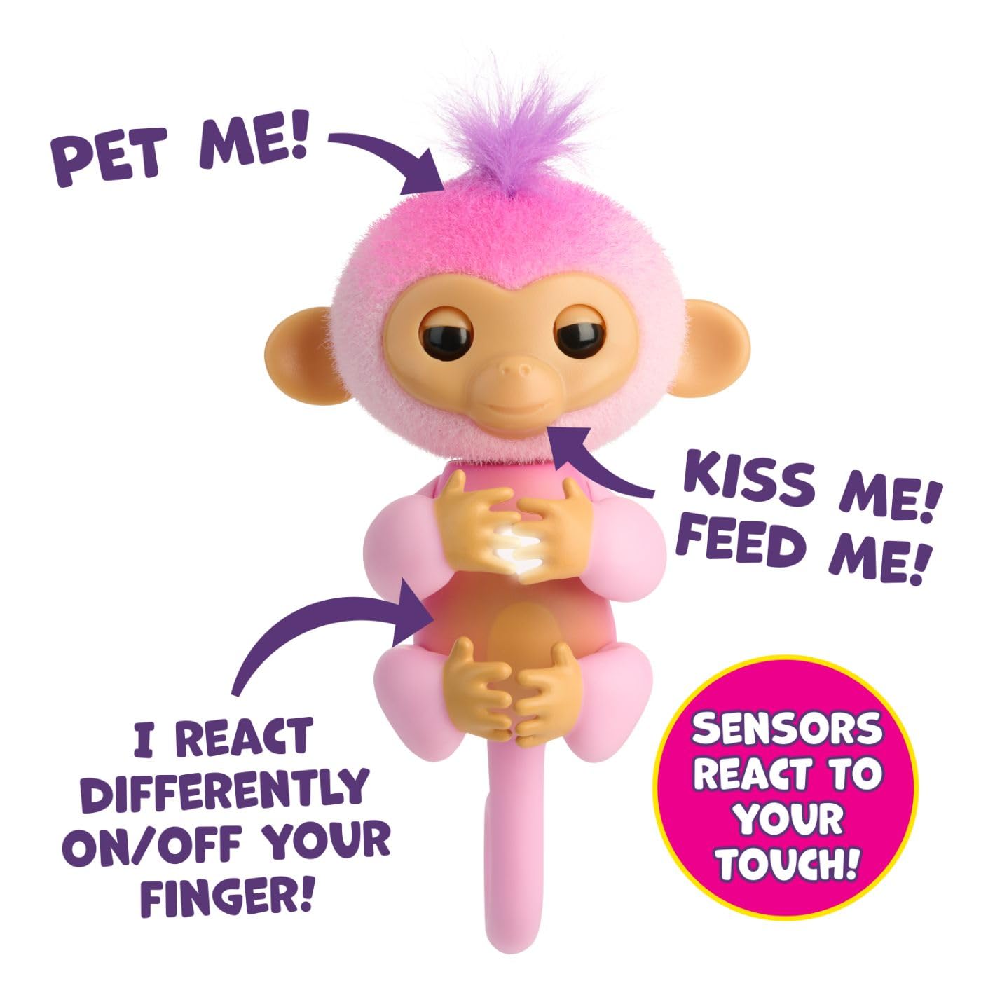 Fingerlings 2023 New Interactive Baby Monkey Reacts to Touch – 70+ Sounds & Reactions – Harmony (Pink)