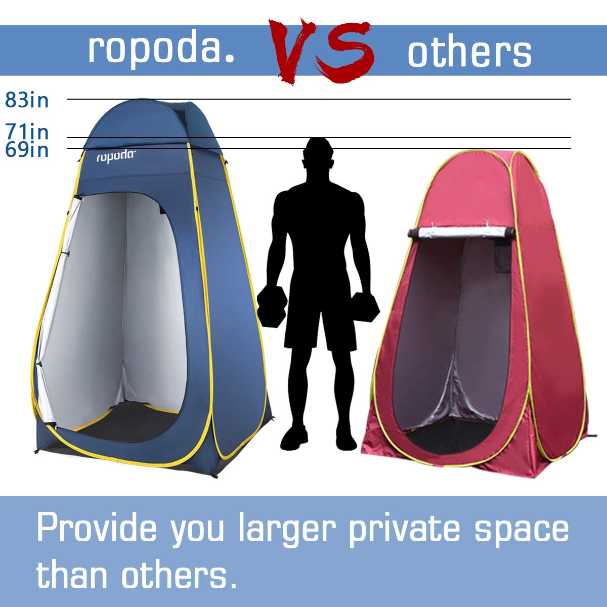 ropoda Pop Up Tent 83" x 48" x 48" Upgrade Privacy Tent, Porta-Potty Changing Portable Changing Room Includes 1 Removable Bottom,8 Stakes,1Removable Rain Cover,1 Carrying Bag