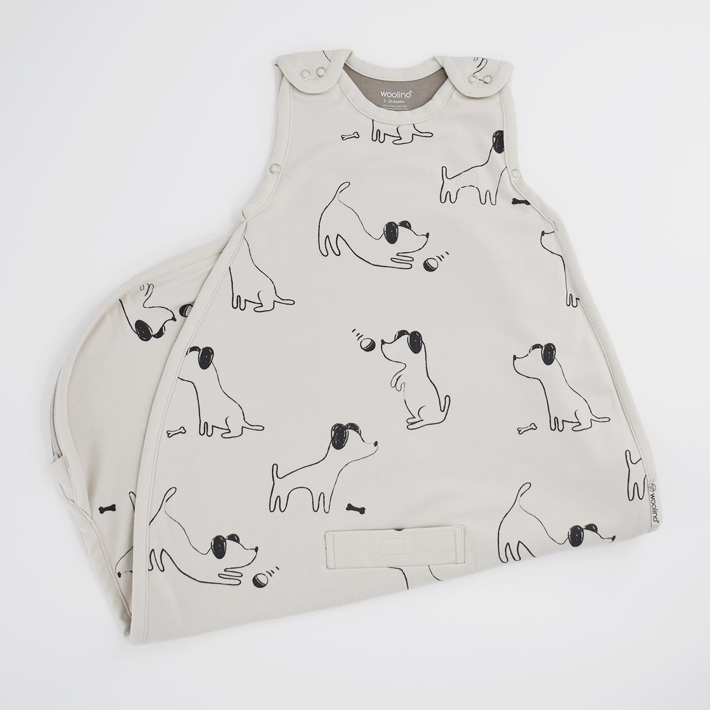 Woolino 4 Season Sleep Sack - Ultimate Merino Wool Sleeping Bag - Two-Way Zipper Adjustable Universal Size Sleep Sack for Baby (2-24 Months) - Puppy