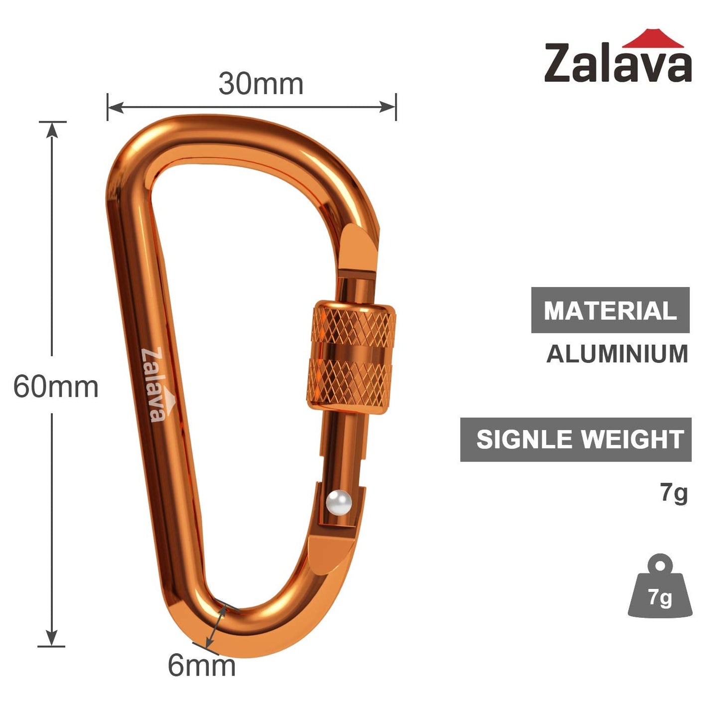 Zalava 6pcs 2”D-Clip Durable Locking Carabiner Keychain Clip with Hook