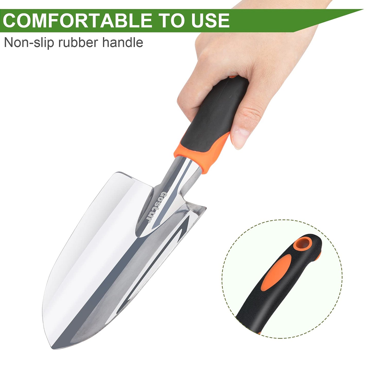 Gostur Garden Tool Set, 3PCS Sturdy Gardening Hand Tools Kit - Trowel/Shovel, Transplanter, Sharp Bypass Pruning Shears/Scissors/Clippers - Comfortable Handle - Ideal Gifts for Men & Women
