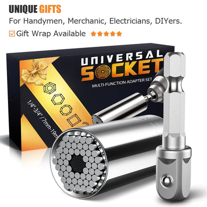 Super Universal Socket Tools Gifts for Men - Christmas Stocking Stuffers for Men Grip Socket Set with Power Drill Adapter Cool Stuff Ideas Gadgets for Him Birthday Gifts for Dad Women Husband (7-19mm)