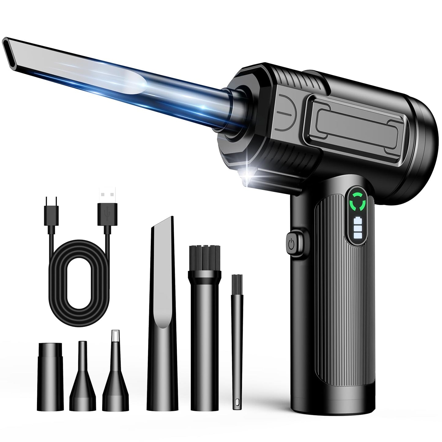 Compressed Air Duster: 100000RPM Electric Air Duster with LED Light Mini Air Blower Rechargeable Cordless Keyboard Cleaning Jet Dry Blower - Car, PC and Home Cleaning Kit Replaces Compressed Air Can