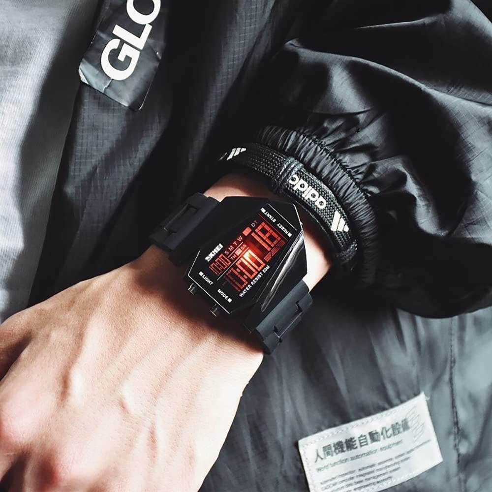 Gosasa Men Sports Military Watches Digital Airplane Shaped LED Colorful Light Watches (Black) (Black)