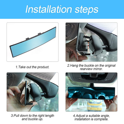 Car Rearview Mirror, 12 Inch Panoramic Wide Angle Anti-Glare, Clip on Auto Rear View Mirror, HD Clear Convex Surface, Car Interior Accessories Universal for SUV, Truck, Van, Vehicles (Blue)